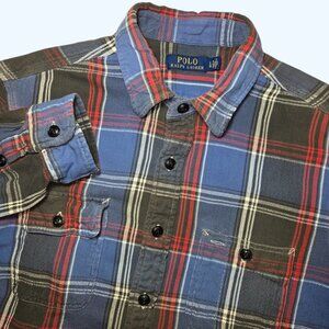 Polo Ralph Lauren Flannel Shirt Plaid Men’s Large Button Up Preppy Red Blue